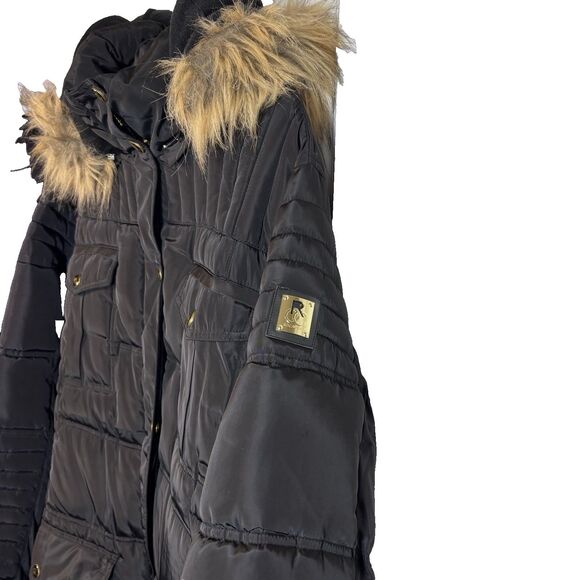 Rocawear Classic Black Long Puffer Coat women's 2X Winter Parka Faux Fur Hooded - Picture 5 of 16